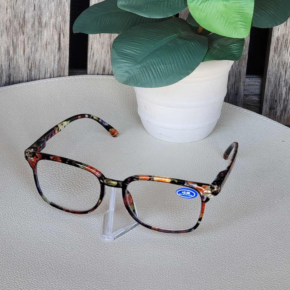 Blue Light Blocking Vibrant Floral Pattern Orange & Green Hues Glasses +2.50 - Picture 5 of 5